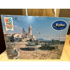 Vintage Milton Bradley Big Ben 1000 Piece Puzzle 1981 Spanish Fishing Boats‎